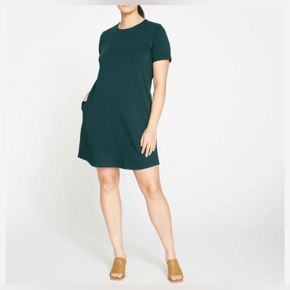 NWT $88 Universal Standard Halie T-Shirt Dress Dried Saffron Green Sz2XS/med